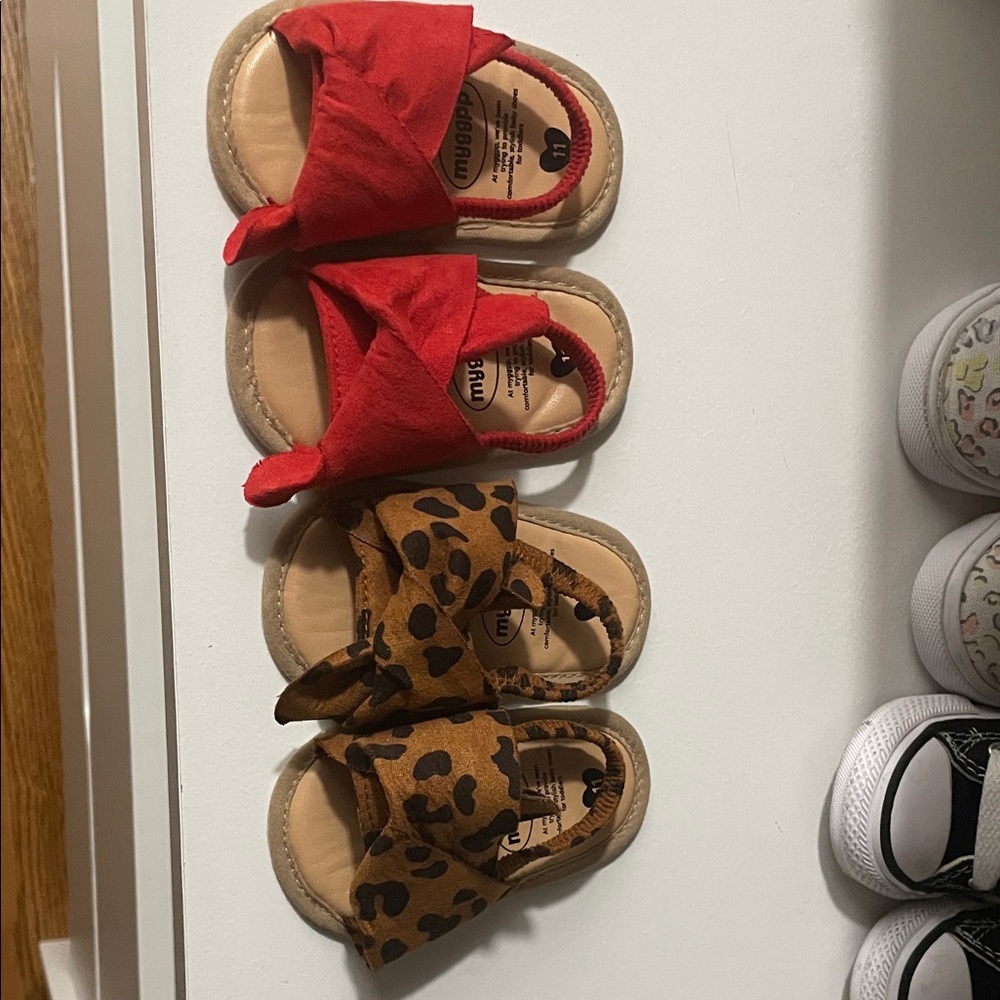 Red and Leopard Print Kids Sandals